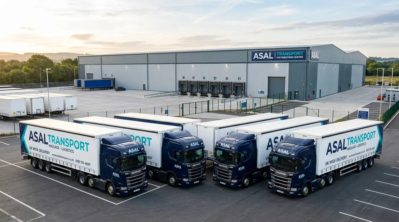 ASAL Transport HGVs parked in front of a distribution centre