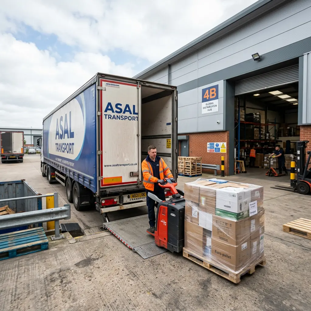Palletised freight being unloaded from an ASAL Transport trailer