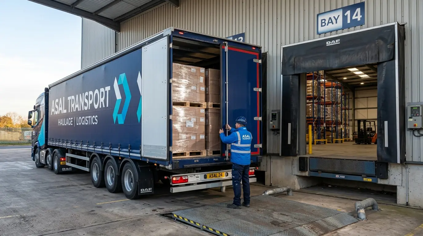 ASAL Transport curtainsider being loaded at a warehouse bay
