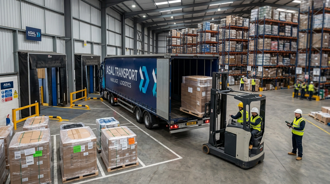Palletised freight being loaded into an ASAL Transport trailer